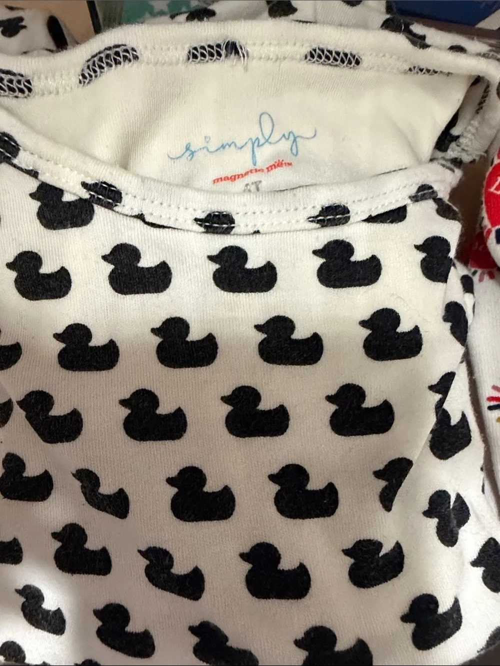 2x Magnetic Me White Long Sleeve Top with Black Duck Print and heart print